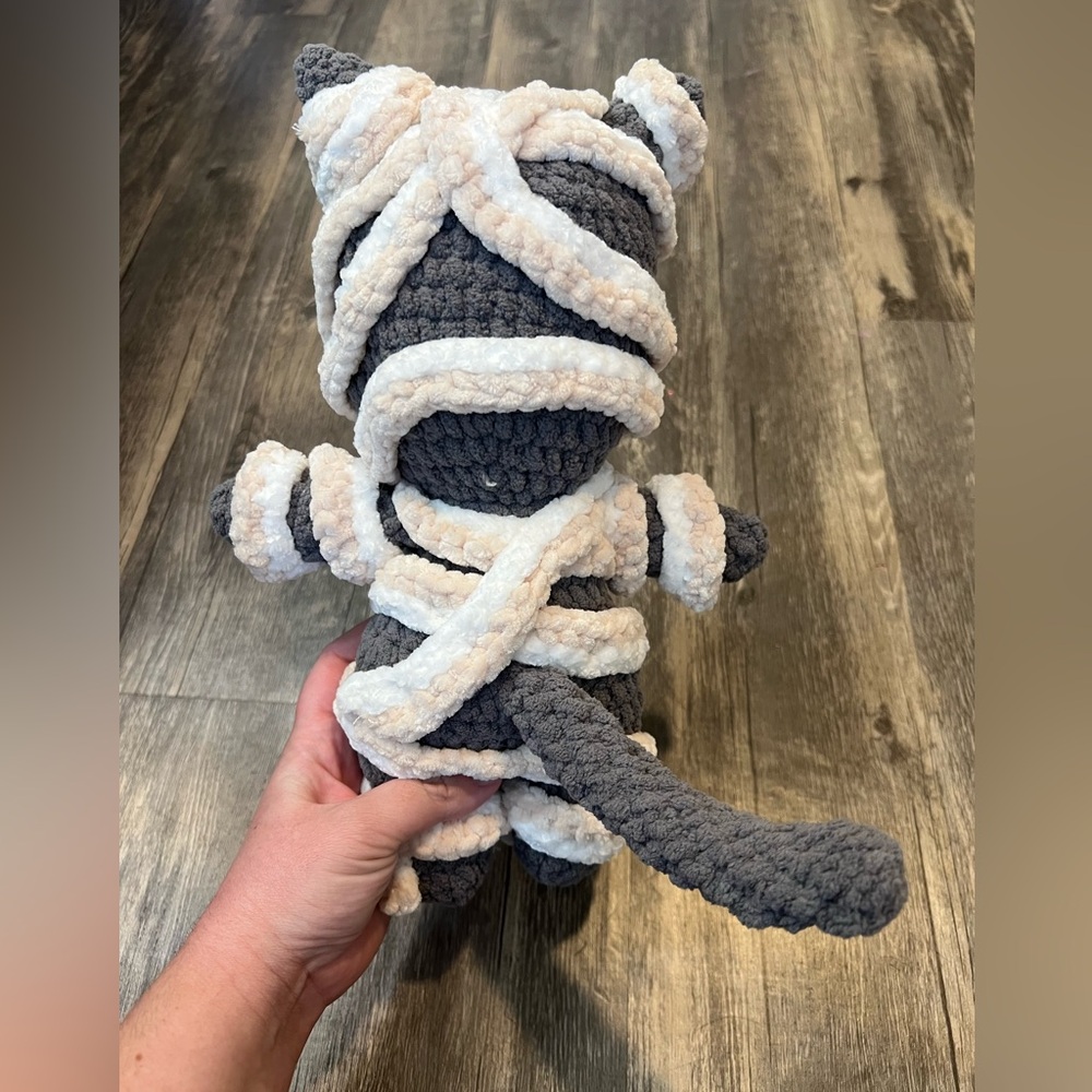 Spooky Kitty Mummy Crochet Plushie Handcrafted in Soft Snuggle Yarn Halloween - Picture 3 of 4